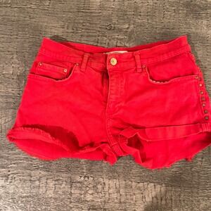 Red‎ Low Rise Denim Shorts Lana Woman Frayed Y2K Mini Size 26